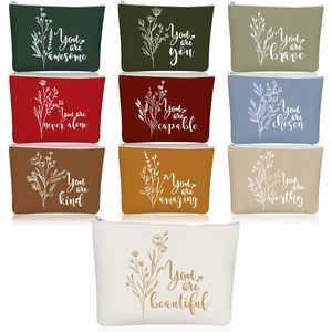Vente en gros de pochettes à fermeture éclair écologiques en toile de coton de grande capacité Sacs à cosmétiques de maquillage réutilisables avec impression de logo et poignée - Product Image 5