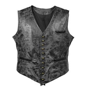 Chaleco de cuero con cuello en V para hombre Premium, cierre de botón gris desgastado con 3 bolsillos exteriores, diseño transpirable, verano Formal OEM - Product Image 1