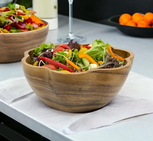 Bol de service rond en bois écologique, forme festonnée, fait à la main pour la salade, les fruits, le popcorn et la décoration de fête - Product Image 5
