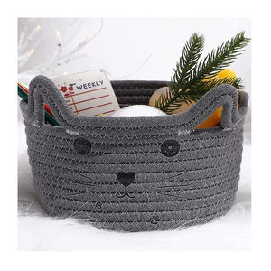 Design attrayant nouveauté pur coton corde tissé décoratif chat Design panier de rangement avec poignée taille personnalisée usage domestique - Product Image 1