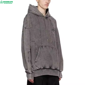 Sweat à capuche surdimensionné Streetwear gris lavé lourd pour hommes lavage à l'acide goutte épaule thermique Boxy recadrée hiver pierre lavé à capuche - Product Image 2