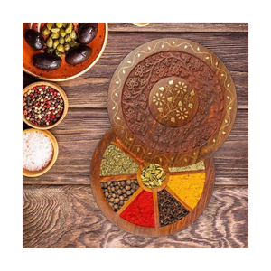 DruArts, caja de especias de latón tallada en madera marrón de 300ML de capacidad, 9 compartimentos, manijas de seguridad para horno ecológicas, perillas, utensilios de cocina - Product Image 1