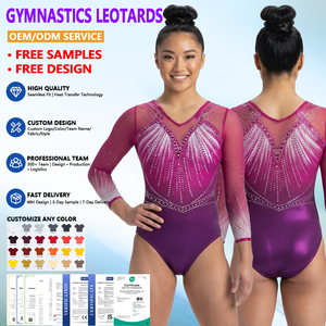 Justaucorps de gymnastique de luxe à manches longues pour filles, motif étoile dorée, pour acheteurs en gros, tenue d'entraînement élite légère - Product Image 1