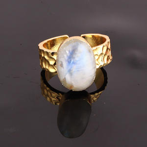 Elegant Fashion Oval Blue Fire <b>Moonstone</b> Gold Plated Adjustable <b>Ring</b> Handmade crocodile Texture Statement <b>Ring</b> Jewelry for Woman - Product Image 3
