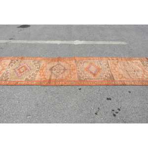 Alfombra de lana Vintage naranja y Beige de 2,6x12,1 pies, diseño de retazos de área grande clásico turco para adolescentes, estilos de pasillo rectangulares de látex - Product Image 3