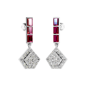 Baguette Moissanite Ruby Diamond Drop Boucles d'oreilles de luxe à la mode Déclaration Fine Jewelry in 950 Platinum White Yellow Gold Options - Product Image 1