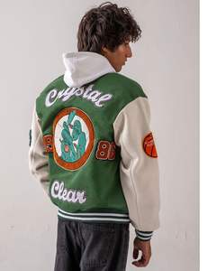 แจ็คเก็ตเบสบอลวาร์ซิตี้แบบเรโทร แขนหนัง ปักโลโก้ตามสั่ง สำหรับผู้ชาย - Product Image 5