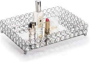 Bandeja de espejo Rectangular de hierro y cristal de lujo, bandeja decorativa plateada para regalar Perfume y maquillaje, estilo artístico - Product Image 5