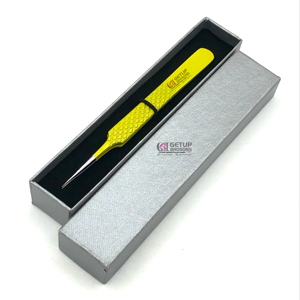 แหนบต่อขนตาสำหรับต่อขนตาหัวตรงปลายเงินแบบมืออาชีพเคลือบผงสีเหลืองโลโก้ได้ตามต้องการ - Product Image 1