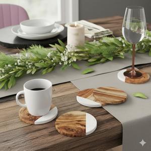 Meilleur choix : Ensemble de sous-verres ronds en noyer de luxe, écologiques et modernes, pour la décoration de la maison, du bar et du restaurant, au prix d'usine - Product Image 5