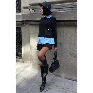 Suéter Casual de Punto 1374 con Ribete de Popelina y Mezclilla - Product Image 4