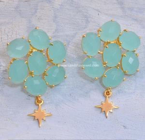 925 argent Sterling naturel Aqua calcédoine Vintage pierres précieuses boucles d'oreilles plaqué or 18K pour anniversaire de mariage femmes - Product Image 2