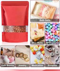 ถุงบรรจุภัณฑ์อาหารแบบตั้งได้ สีแดง ผิวด้าน มีซิปล็อค พร้อมหน้าต่าง สำหรับใส่ขนมอบ คุกกี้ เมล็ดกาแฟ ของขวัญงานเลี้ยง ขนมขบเคี้ยว ขายส่ง - Product Image 4