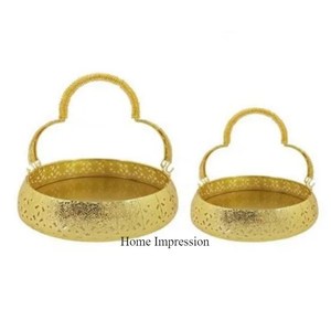 Admirable Set of 3 High-Graded Gold Plated Bamboo Wedding Parties <b>Gift</b> <b>Baskets</b> Eye-Catching Laser Cutting Design - Product Image 5