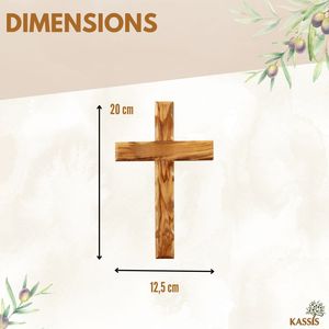 Cruz de Pared Cristiana Hecha a Mano de Madera de Olivo Ondulada de 20 cm, Diseño Art Deco, Regalo Religioso para Pascua, Belén, Kassis, Hogar - Product Image 3