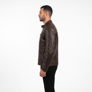 Veste en cuir Cafe Racer pour homme, en cuir de vachette, col à revers, doublure matelassée, veste en cuir véritable, logo personnalisé OEM - Product Image 3