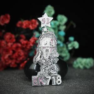 Collier pendentif en argent sterling 925 avec moissanite glacée, coupe ronde brillante, style dessin animé, pour hommes et femmes - Product Image 3