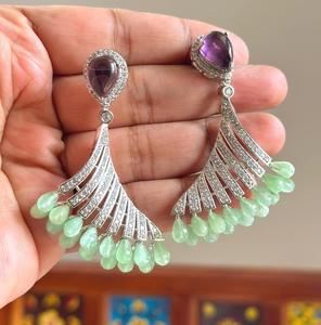 Boucles d'oreilles glamour de haute qualité plaquées argent avec pierres CZ double face, collection pour femmes et filles, pour mariage et soirée - Product Image 2