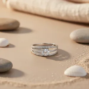 Anillo de Compromiso de Plata 925 con Circonita Cúbica para Mujer, Diseño Geométrico, Estilo Romántico, Acabado en Platino y Rodio, para Promesas y Regalos - Product Image 2