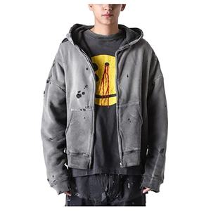 Custom Design Stylish Ripped Distressed Cropped <b>Zip</b> up <b>Hoodies</b> Oversized Acid Wash Streetwear drop shoulder <b>Men</b> Zipper <b>Hoodies</b> - Product Image 6