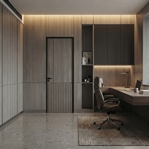 Porte décorative contemporaine en MDF finition grain de bois, sur mesure, à ouverture latérale, pour hôtel, chambre ou bureau - Product Image 3