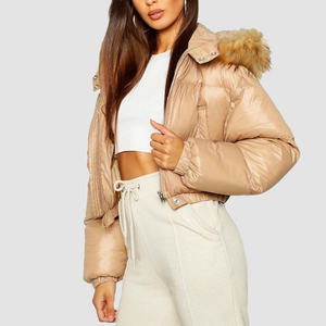 Últimas mujeres transpirable algodón relleno Faux Bubble Bomber Puffer Crop Coat Tallas grandes chaquetas de invierno de moda - Product Image 3