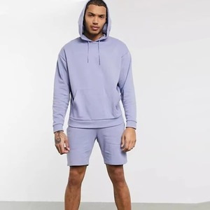 Ensemble short à capuche en éponge française 100% coton pour hommes taille haute élastique brodé tissu tricoté teint uni Design peint moderne - Product Image 1