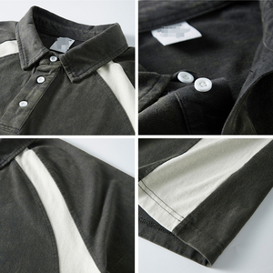 OEM al por mayor de encargo retro de la vieja escuela estilo polo casual americano de bloqueo de los hombres Polo lavado con ácido tie Dye Polo camisa - Product Image 4