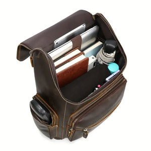 La mejor oferta, mochilas hechas a mano de cuero genuino para estudiantes universitarios y escolares de gran capacidad con bolsillos múltiples laterales y frontales - Product Image 4