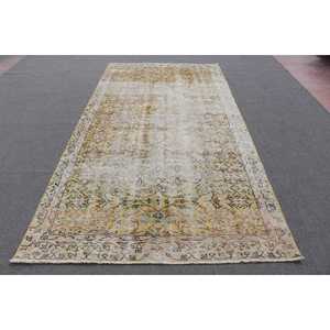 5.2x10.2 ft Turkish Rug, Vintage Large Rug, <b>Yellow</b> Blue Plants & trees Rug - Product Image 1