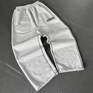 <b>Vintage</b> Distressed French Terry <b>Trousers</b> for Men Lightweight Acid Wash Flare Sweatpants Drawstrings Straight Curved Stripes - Product Image 1