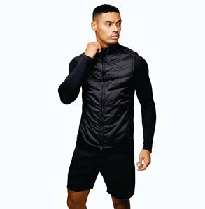 Sweat Proof 100% Polyester Léger Sans Manches Entonnoir Col Complet Zip Fondamental Gilet Noir Hommes Gilet - Product Image 6