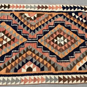 Alfombra Turca de Lana Vintage con Diseño a Cuadros Azules, 3x10.6 pies - Product Image 3