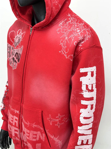 Sudaderas con Capucha para Hombre, Personalizadas por el Fabricante, con Estampado Serigrafiado, Estilo Urbano, de Algodón Grueso, Talla Grande, con Cierre y Lavado Ácido - Product Image 4