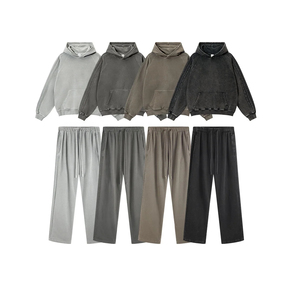 Ensemble de survêtement pour homme, sweat-shirt et pantalon de survêtement, imprimé intégral, délavé à l'acide, délavé au soleil, uni, neuf - Product Image 1