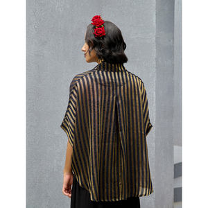 Vintage Striped Kintsugi Poncho Shirt for Ladies Embroidered <b>Sequin</b> <b>Party</b> <b>Top</b> - Product Image 5