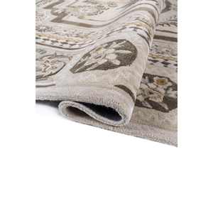 Tapis rectangulaire Kora Ivory Boho en laine et viscose tufté à la main, motif médaillon, idéal pour chambre et salon, fait main, couleur unie - Product Image 2