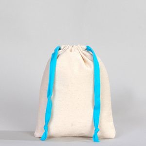 Turquoise <b>Drawstring</b> Fabric <b>Pouch</b> 6 W X 8 H Organic Cotton Bag with Custom Logo Print for Promotion or Packing - Product Image 1