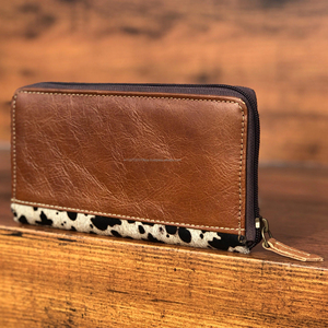 Handmade Hair on Leopard Print Genuine Leather Zipper Wallet Western Cowhide Leather Clutch for Women Credit Card & Phone Wallet - Product Image 3