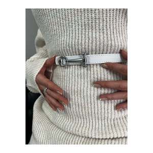 Ceinture fine pour femme avec boucle longue, ceinture pour veste, ceinture pour chemise, ceinture pour robe - Blanc-Argent - Product Image 5