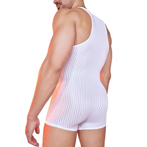 กางเกงบ็อกเซอร์ขาสั้นสำหรับผู้ชายจัมพ์สูทสีพื้นแขนกุดยืด - Product Image 3