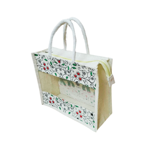 Logo personnalisé coloré fourre-tout Shopping sac de jute écologique mariage et plage promotionnel poche zippée sérigraphie - Product Image 6