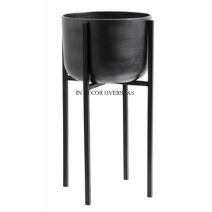 Maceta de forma redonda de Metal de alta calidad con recubrimiento en polvo de Color negro con soporte para suministro de decoración de jardín y hogar - Product Image 1