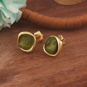 Pendiente de piedras preciosas de moldavita natural sin cortar, pendientes de cristal curativo, joyería de moda de moldavita para mujer - Product Image 3