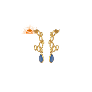 ต่างหูพลอยคาลซิโดนีธรรมชาติชุบทอง18K ทำจากเงินสเตอร์ลิง - Product Image 1