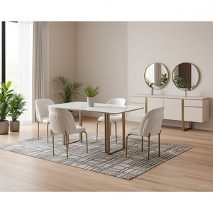 Mesa de Comedor Moderna Harmony, Diseño Contemporáneo con Tapa de Vidrio y Mármol y Patas de Metal, Lista para Exportación - Product Image 3