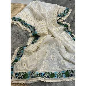 Colección de Sarees de Diseño Elegante de Organza de Seda Chikankari, Largos hasta el Suelo, con Blusa Bordada a Mano, para Bodas y Fiestas - Product Image 1