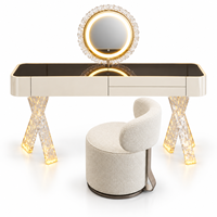 Ensemble de table de maquillage de luxe finition or avec miroir rond LED, tiroirs, chaise rembourrée, taille et couleur personnalisées, garantie de 2 ans