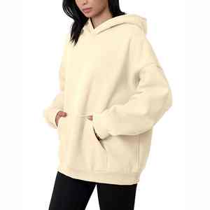 Prix d'usine, sweat-shirts d'hiver surdimensionnés pour femmes, en tricot 100% coton, avec badge imprimé, broderie, écologiques, coupe-vent - Product Image 2