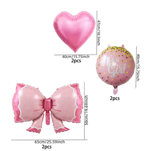 Palloncini in Foil a Forma di Cuore con Fiocco Rosa 'It's a Girl', Decorazioni per Celebrazioni di Nascita e Rivelazione del Sesso del Bambino - Product Image 2
